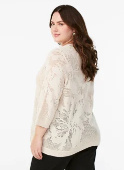 Strickbluse mit Lochmuster und 3/4-Ärmeln