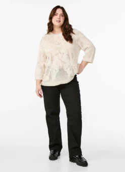 Strickbluse mit Lochmuster und 3/4-Ärmeln