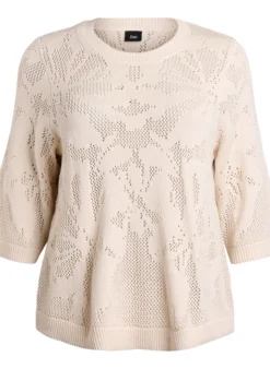 Strickbluse mit Lochmuster und 3/4-Ärmeln