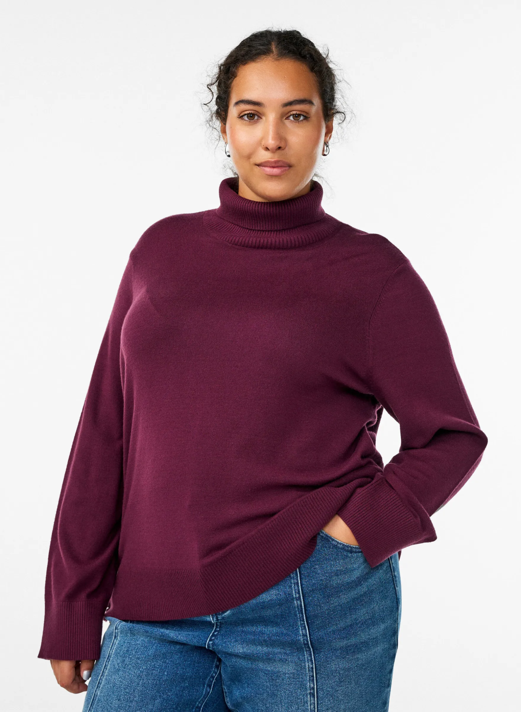 Strickbluse mit Rollkragen und seitlichen Knöpfen