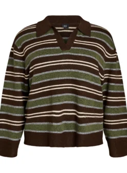 Strickbluse mit Streifen und Polokragen