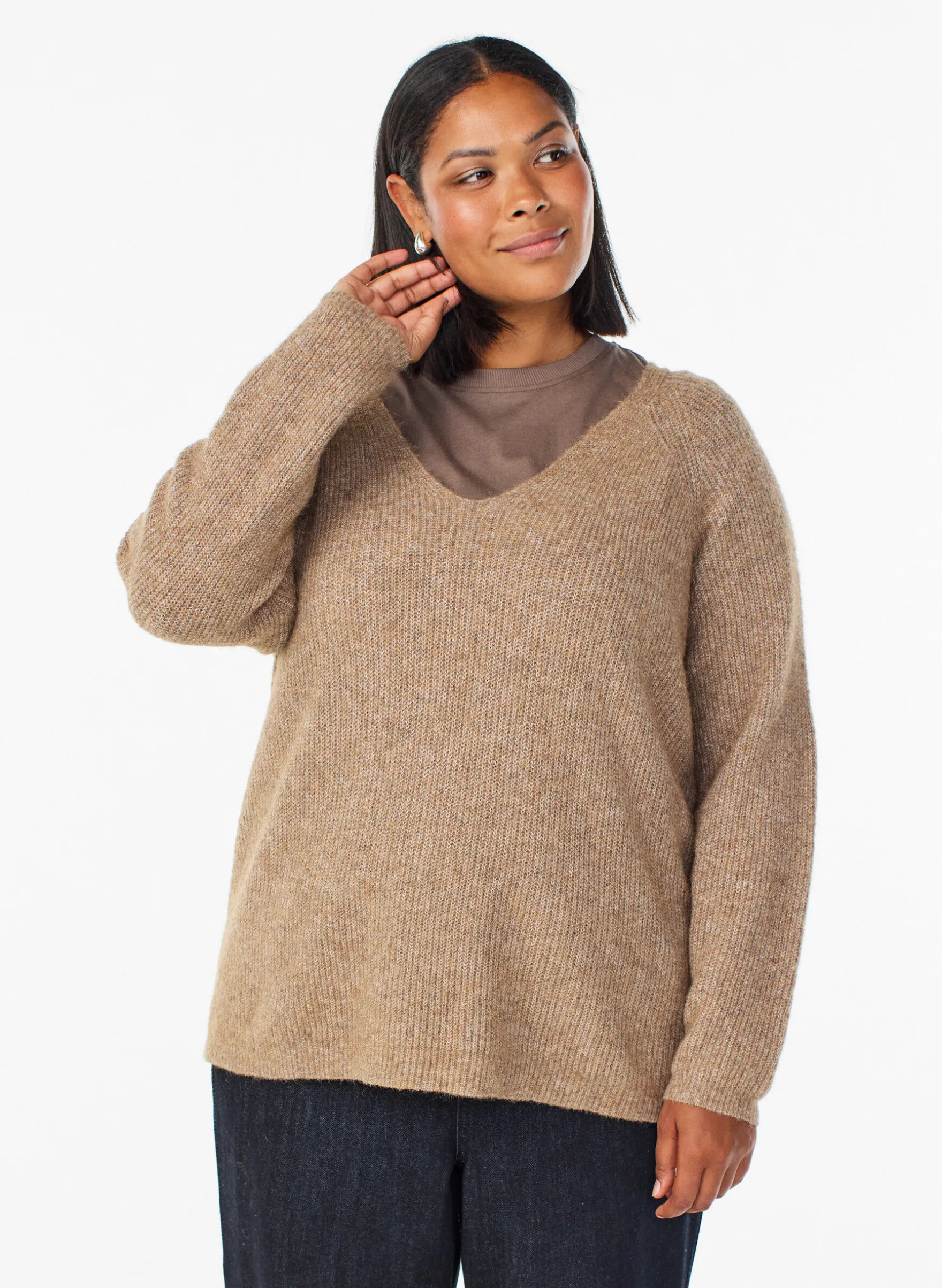 Strickbluse mit V-Ausschnitt und Raglanärmeln