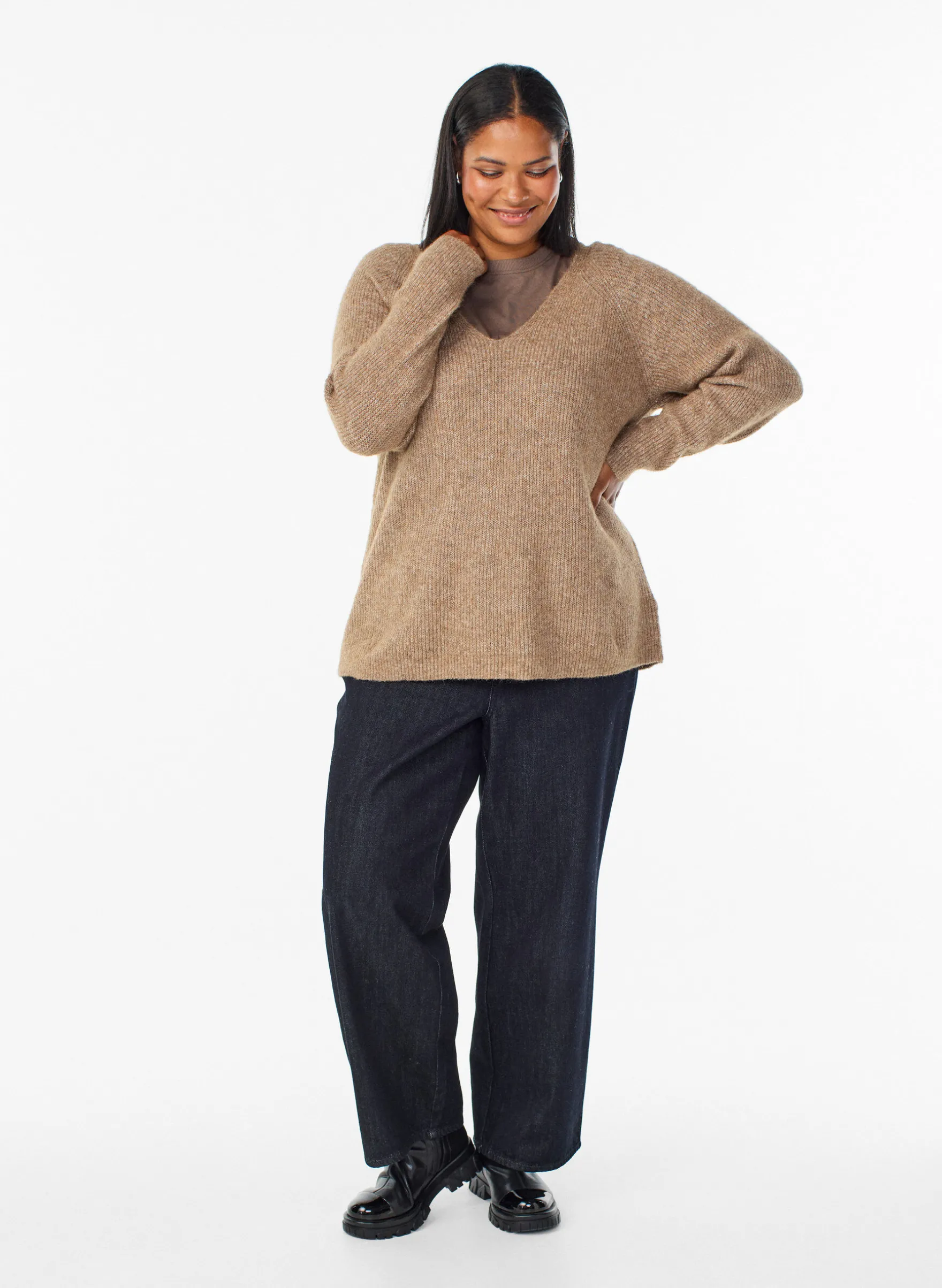 Strickbluse mit V-Ausschnitt und Raglanärmeln
