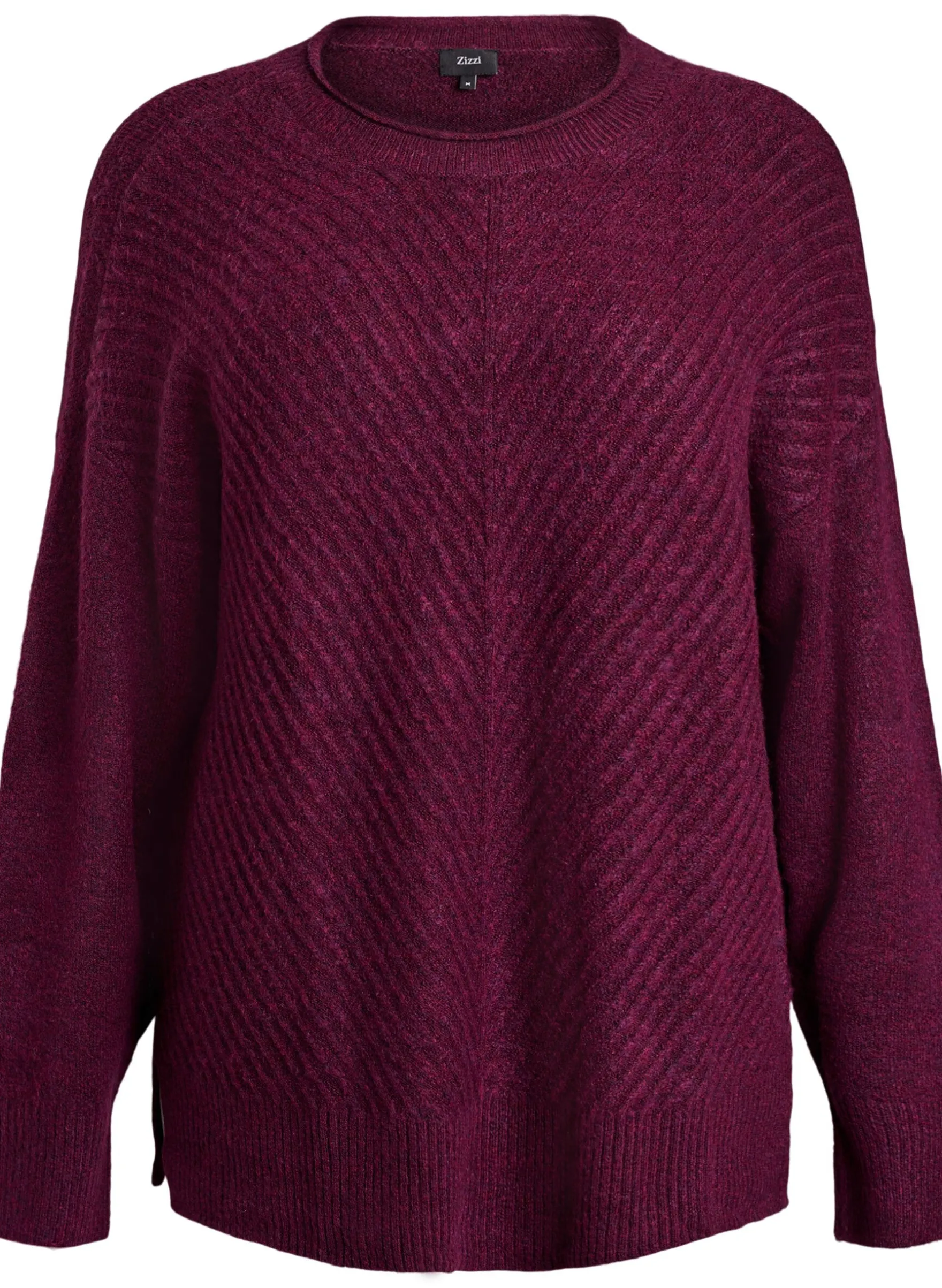 Strickbluse mit V-förmigem Rippenmuster und Schlitzen
