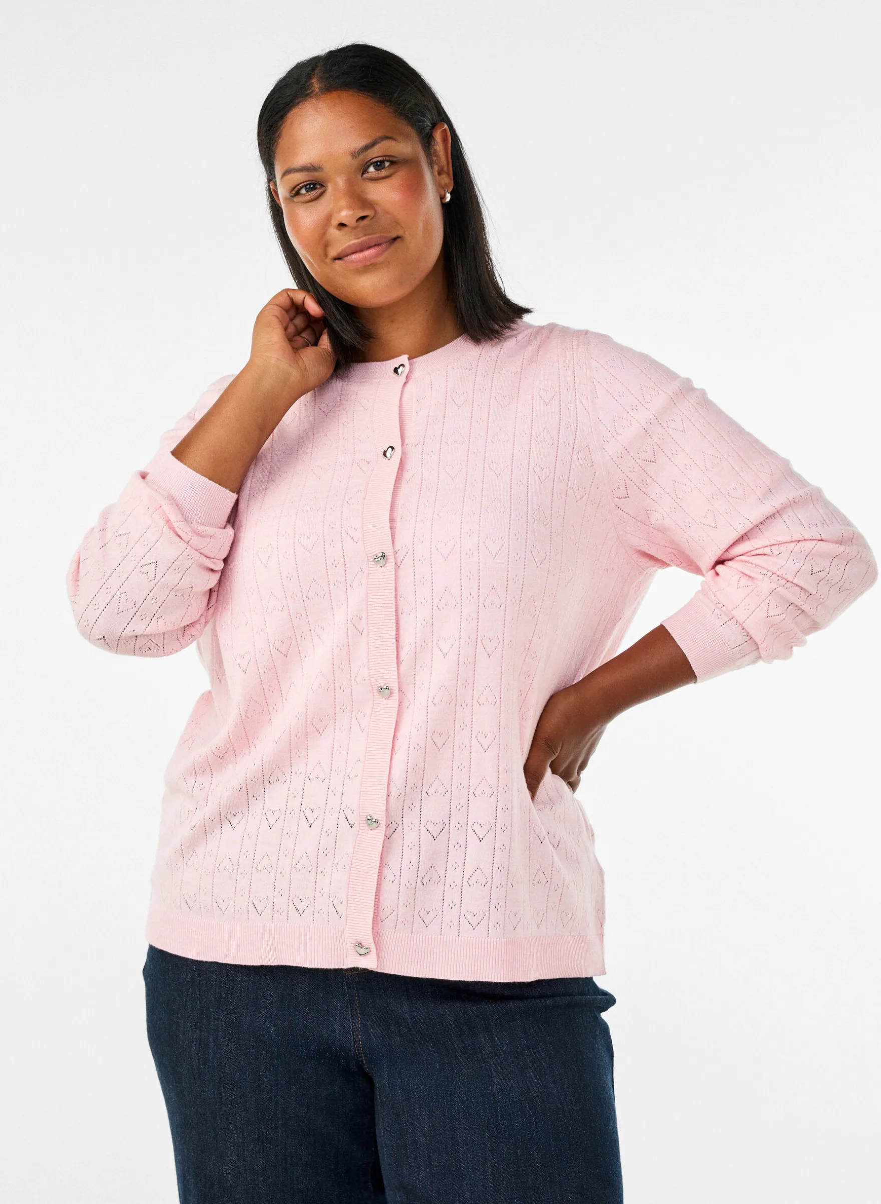 Strickjacke mit Herz-Lochstickerei