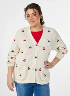 Strickjacke mit Kirschstickerei