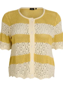 Strickjacke mit Lochstickerei und Streifen