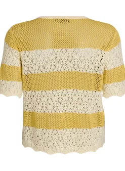 Strickjacke mit Lochstickerei und Streifen