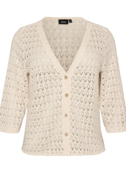 Strickjacke mit Lochstickerei und V-Ausschnitt