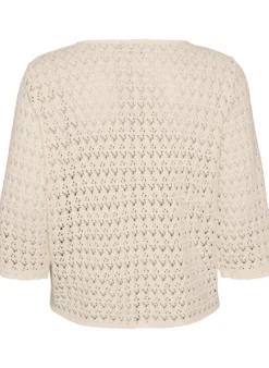 Strickjacke mit Lochstickerei und V-Ausschnitt