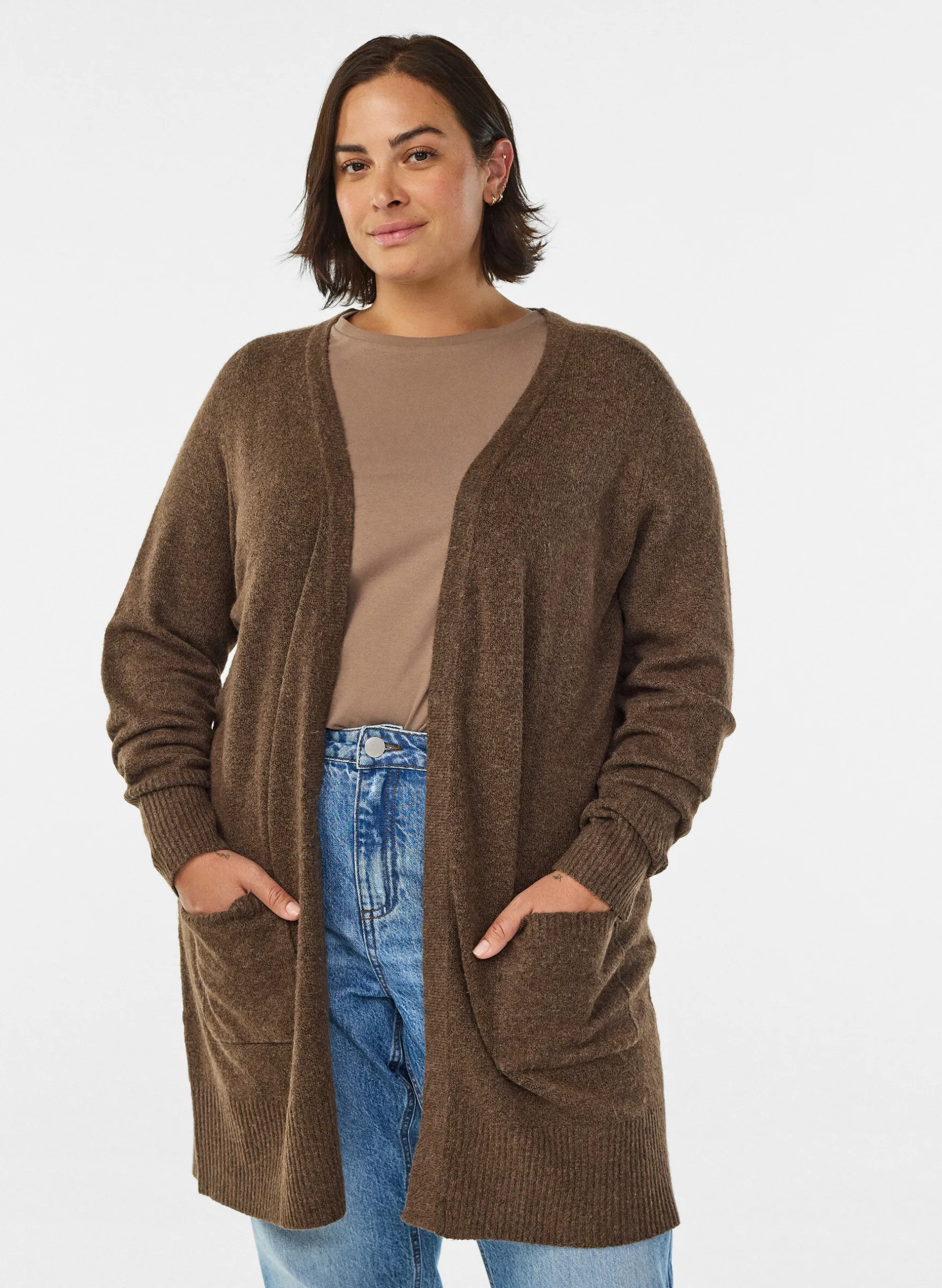 Strickjacke mit Rippenstrick und Taschen
