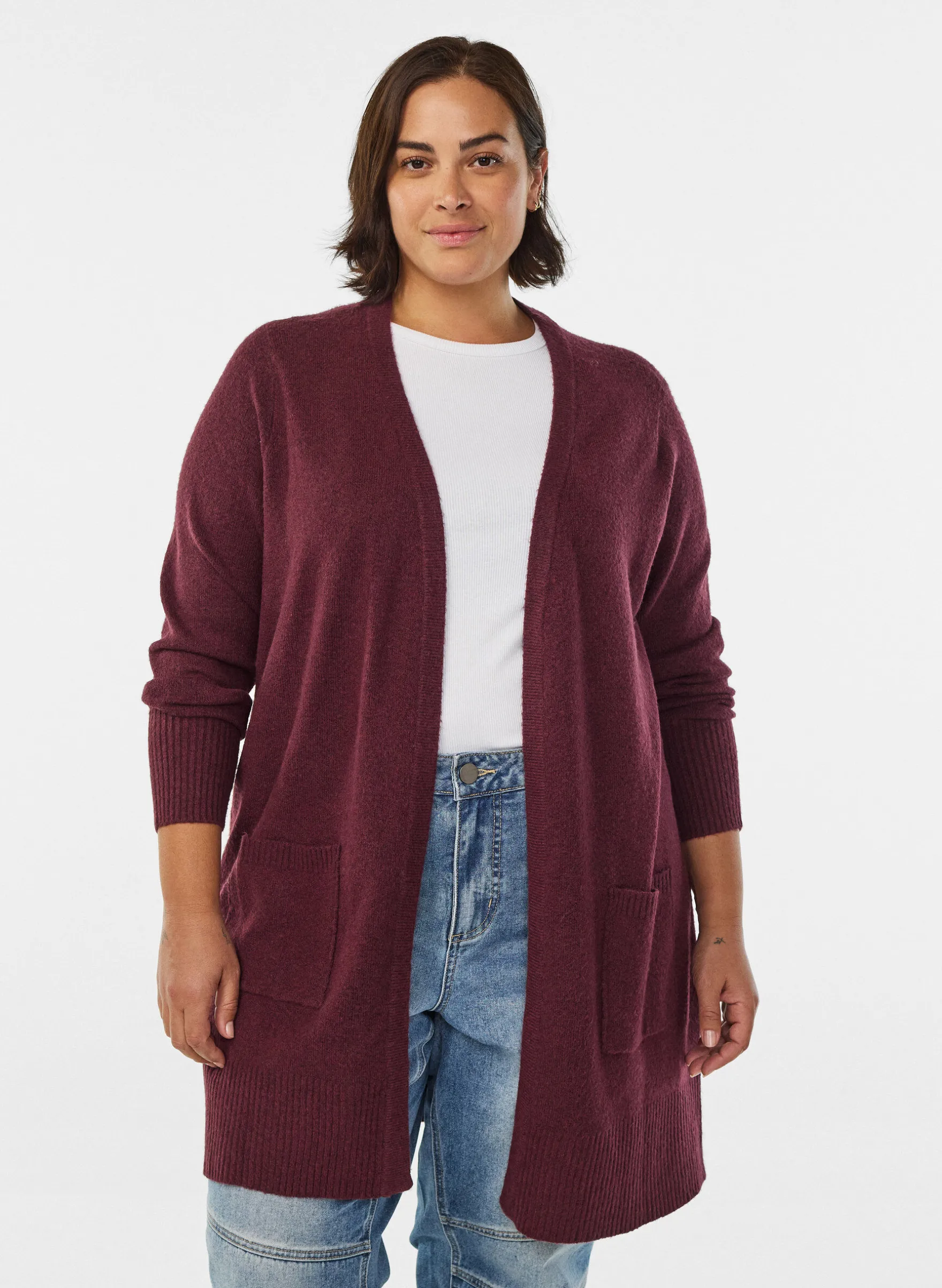 Strickjacke mit Rippenstrick und Taschen