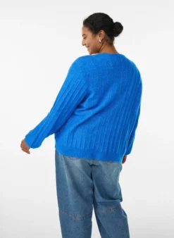 Strickjacke mit Rippstruktur und Ballonärmeln