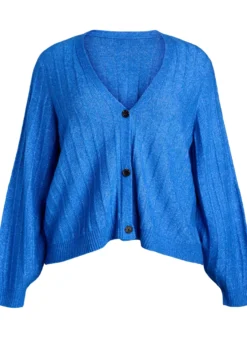 Strickjacke mit Rippstruktur und Ballonärmeln