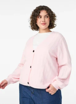 Strickjacke mit Rippstruktur und Ballonärmeln