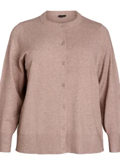 Strickjacke mit Rundhalsausschnitt und stoffbezogenen Knöpfen