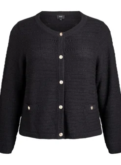 Strickjacke mit Strukturstrick und dekorativen Knöpfen
