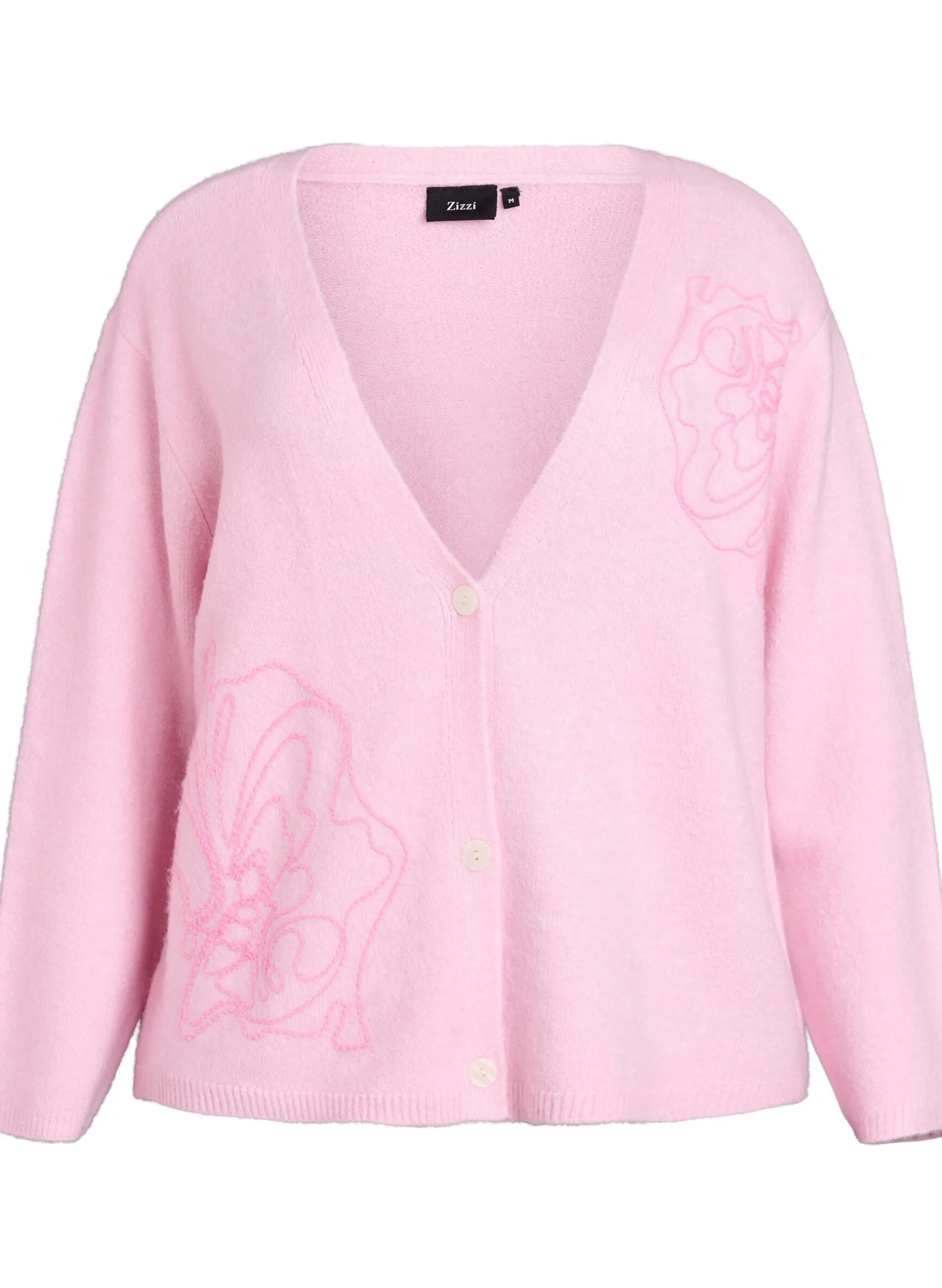 Strickjacke mit V-Ausschnitt und aufgestickten Blumen