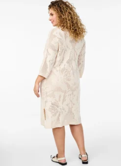 Strickkleid mit Ajourmuster und 3/4-Ärmeln
