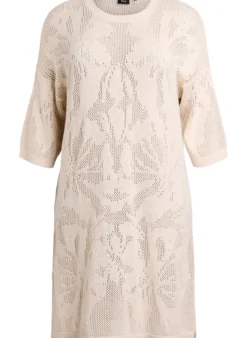 Strickkleid mit Ajourmuster und 3/4-Ärmeln