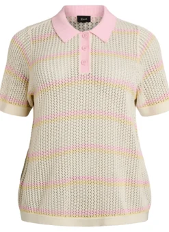 Strick-Polo mit Lochstickerei und Streifen
