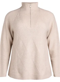 Strickpullover mit hohem Kragen und Harlekinmuster