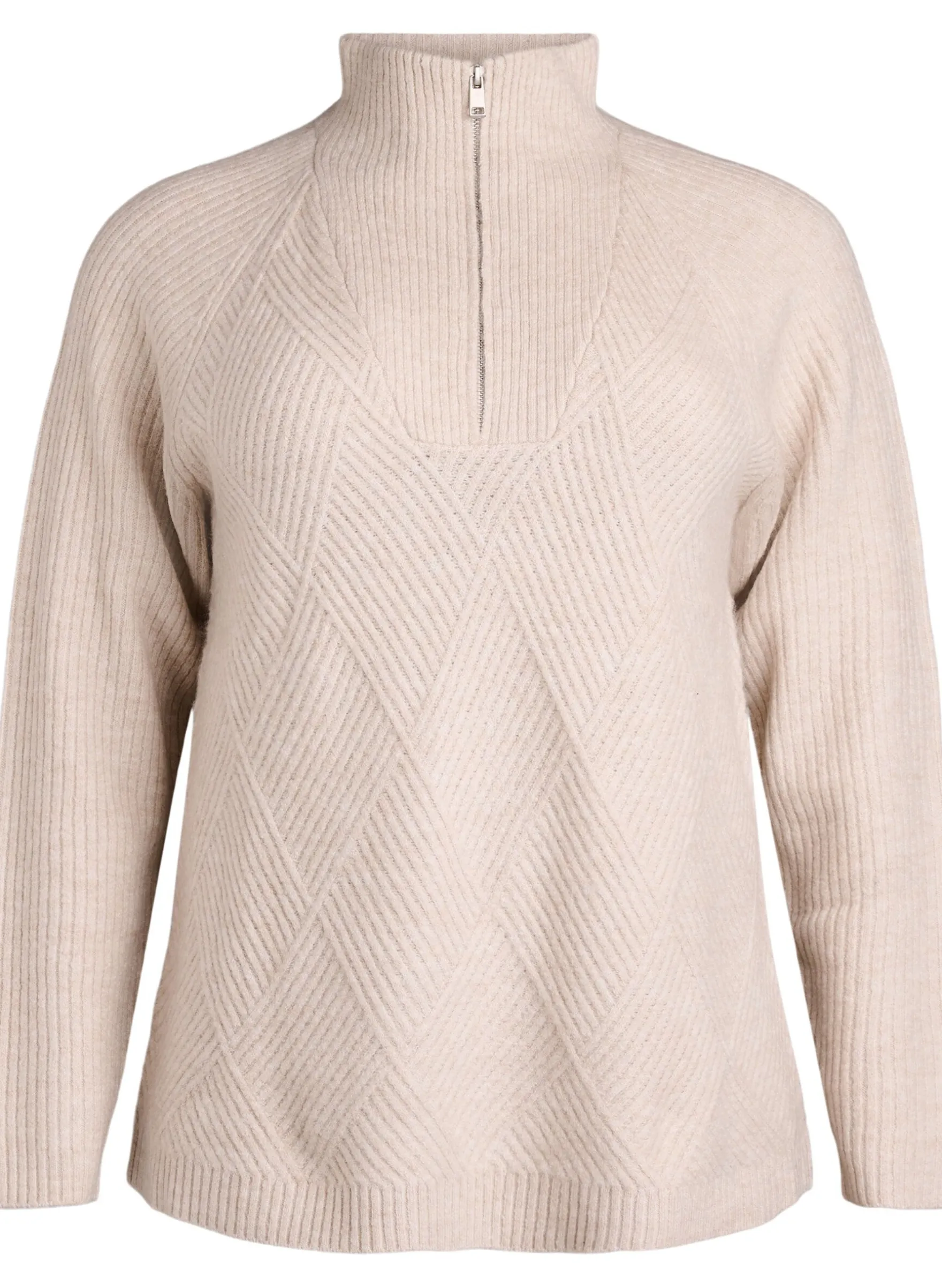 Strickpullover mit hohem Kragen und Harlekinmuster