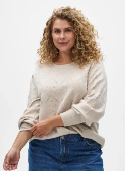 Stricktop mit Lochmuster und Ballonärmeln