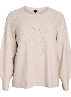 Stricktop mit Lochmuster und Ballonärmeln