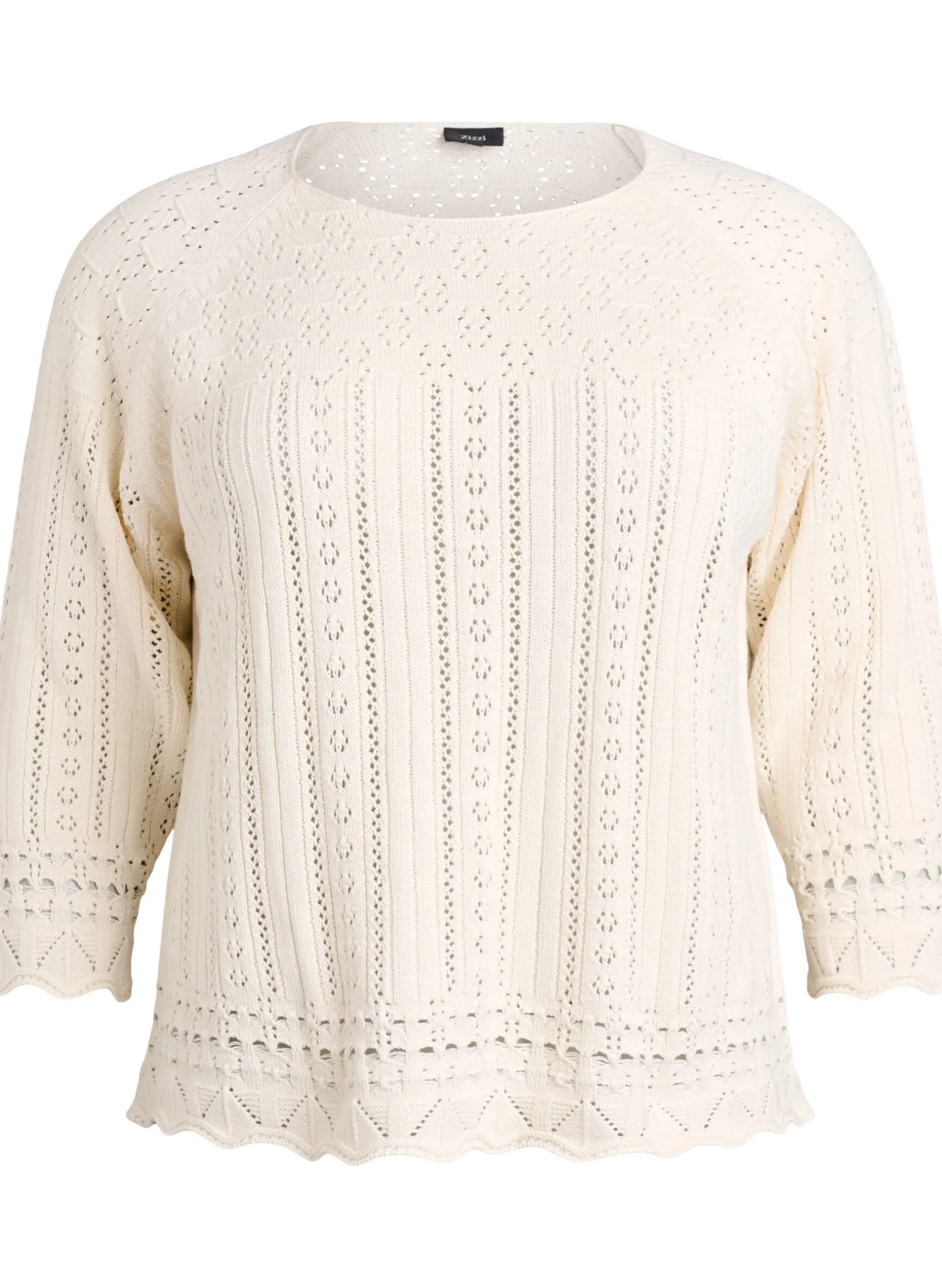 Stricktop mit Lochstickerei und 3/4-Ärmeln