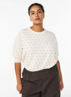 Stricktop mit Polka-Dot-Muster und kurzen Ärmeln