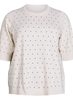 Stricktop mit Polka-Dot-Muster und kurzen Ärmeln