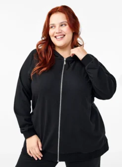 Sweat-Cardigan mit Kapuze und Taschen