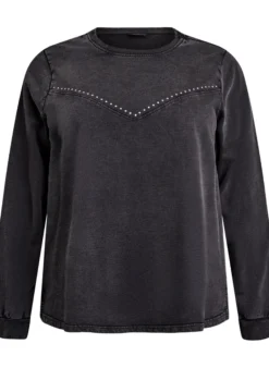 Sweatshirt mit Strasssteinen und Washed-Optik