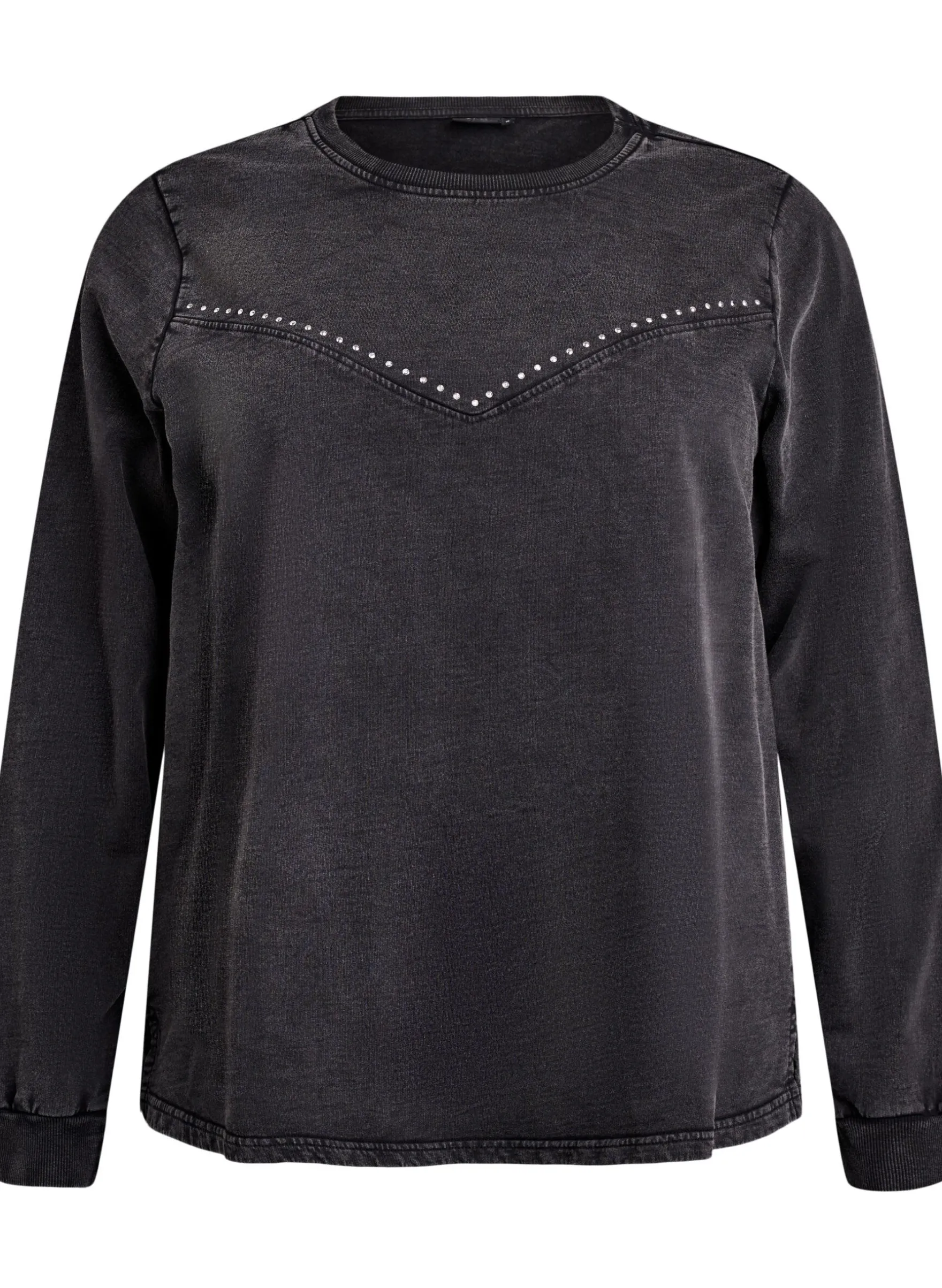 Sweatshirt mit Strasssteinen und Washed-Optik