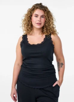 Tanktop mit Spitzen und Lochstickerei