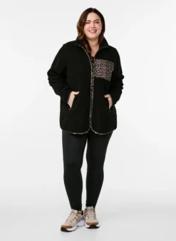 Teddyfell-Jacke mit Leopardenmuster