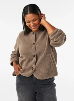 Teddyjacke mit Rundhalsausschnitt und Knöpfen
