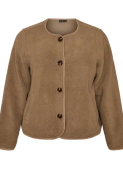 Teddyjacke mit Rundhalsausschnitt und Knöpfen