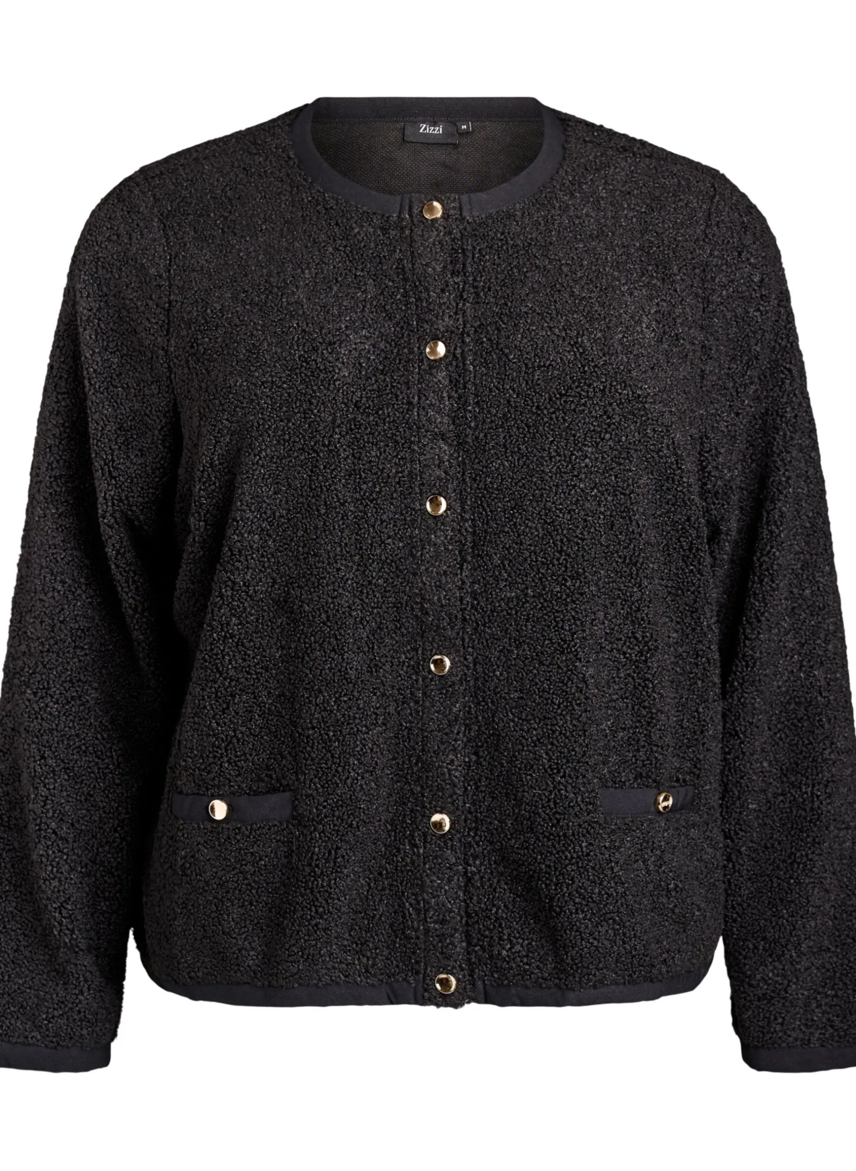 Teddy-Strickjacke mit goldfarbenen Knöpfen