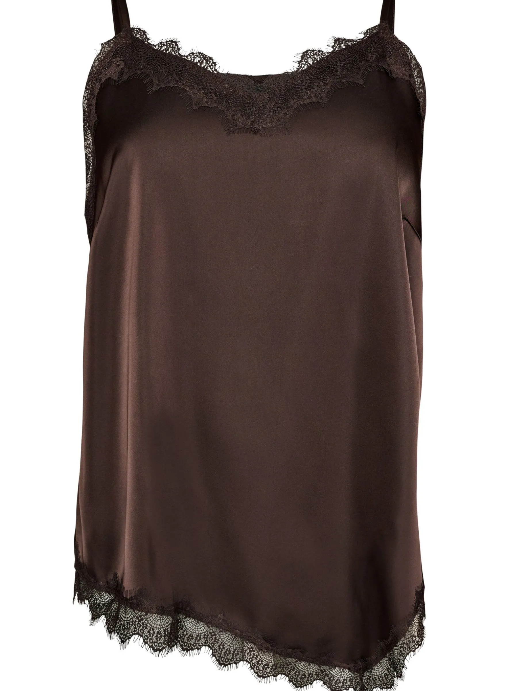 Top aus Satin mit Spitzen und asymmetrischem Saum