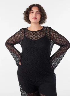Transparente Bluse aus Spitze mit langen Ärmeln