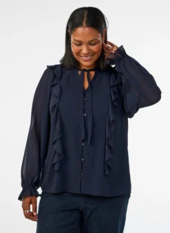 Transparente Bluse mit Rüschen und Bindeband