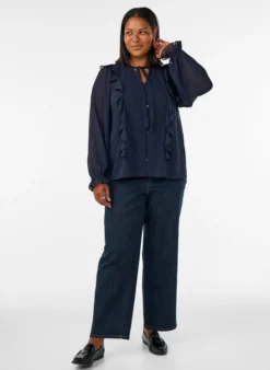 Transparente Bluse mit Rüschen und Bindeband