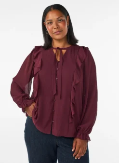 Transparente Bluse mit Rüschen und Bindeband