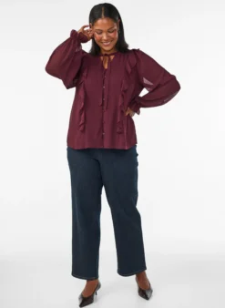 Transparente Bluse mit Rüschen und Bindeband