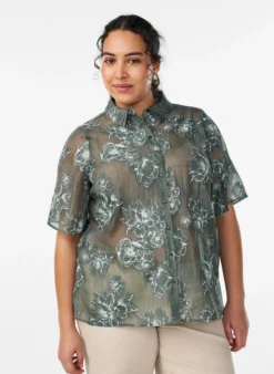Transparente Hemdbluse mit Blumenprint