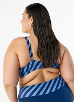 Triangel-Bikinioberteil mit Streifen und Wickeldetail
