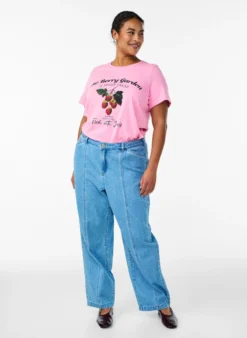 T-Shirt aus Baumwolle mit Früchte-Print und Text
