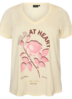 T-Shirt aus Baumwolle mit Frontprint und V-Ausschnitt